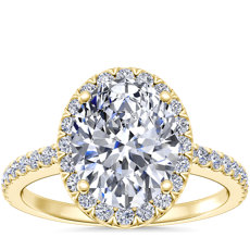 18k 黃金橢圓光環鑽石訂婚戒指